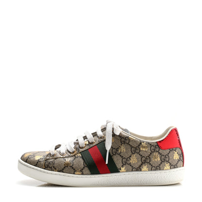 Gucci GG Supreme Monogram Bees Ayers Web Womens Ace Sneakers 37.5 Beige Oro Green Red 1 of 10