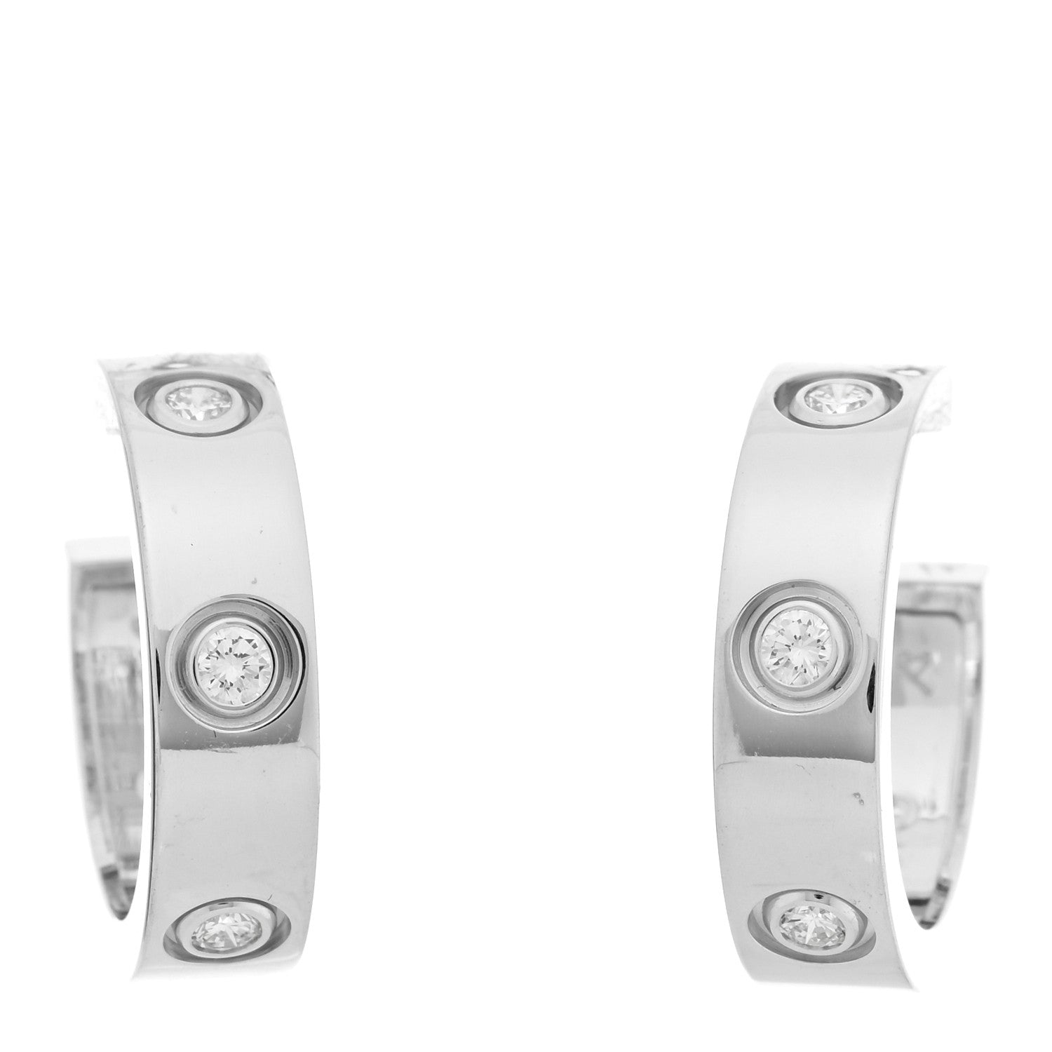 Cartier 18K White Gold 6 Diamond 5.5mm LOVE Hoop Earrings 1 of 4