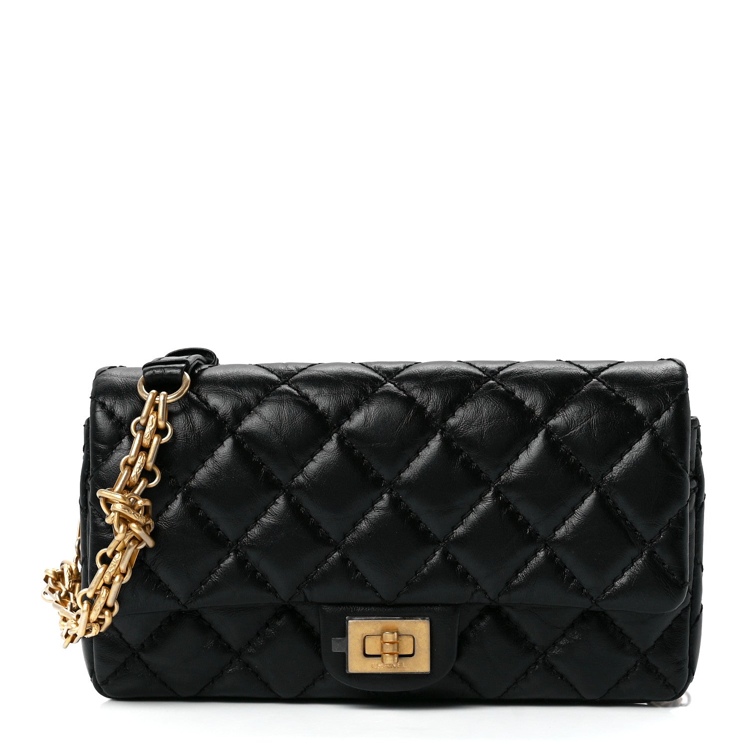 Chanel Aged Calfskin Quilted 2.55 Reissue Flap Belt Bag Clutch Black 1 of 11