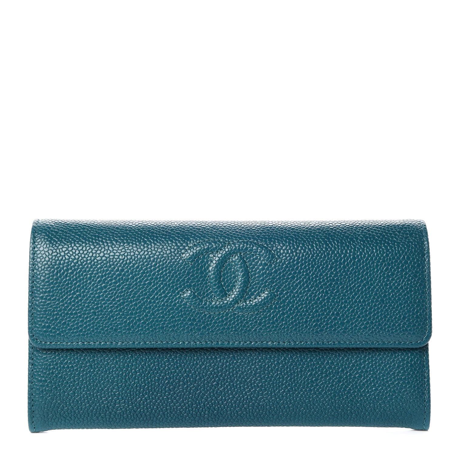 Chanel Caviar Timeless CC Large Gusset Flap Wallet Blue 1 of 10