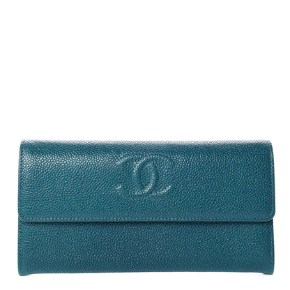 Chanel Caviar Timeless CC Large Gusset Flap Wallet Blue 1 of 10