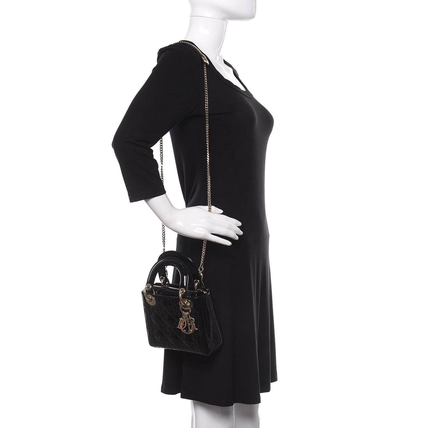 Patent Cannage Mini Lady Dior Black