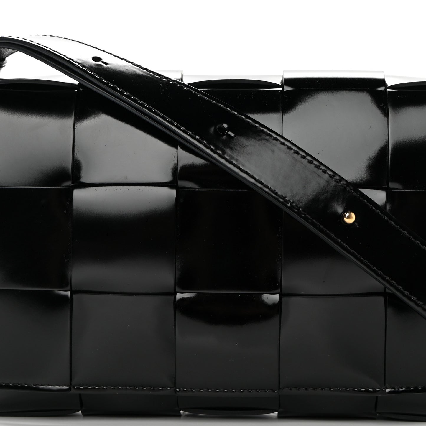Patent Maxi Intrecciato Cassette Crossbody Bag Black