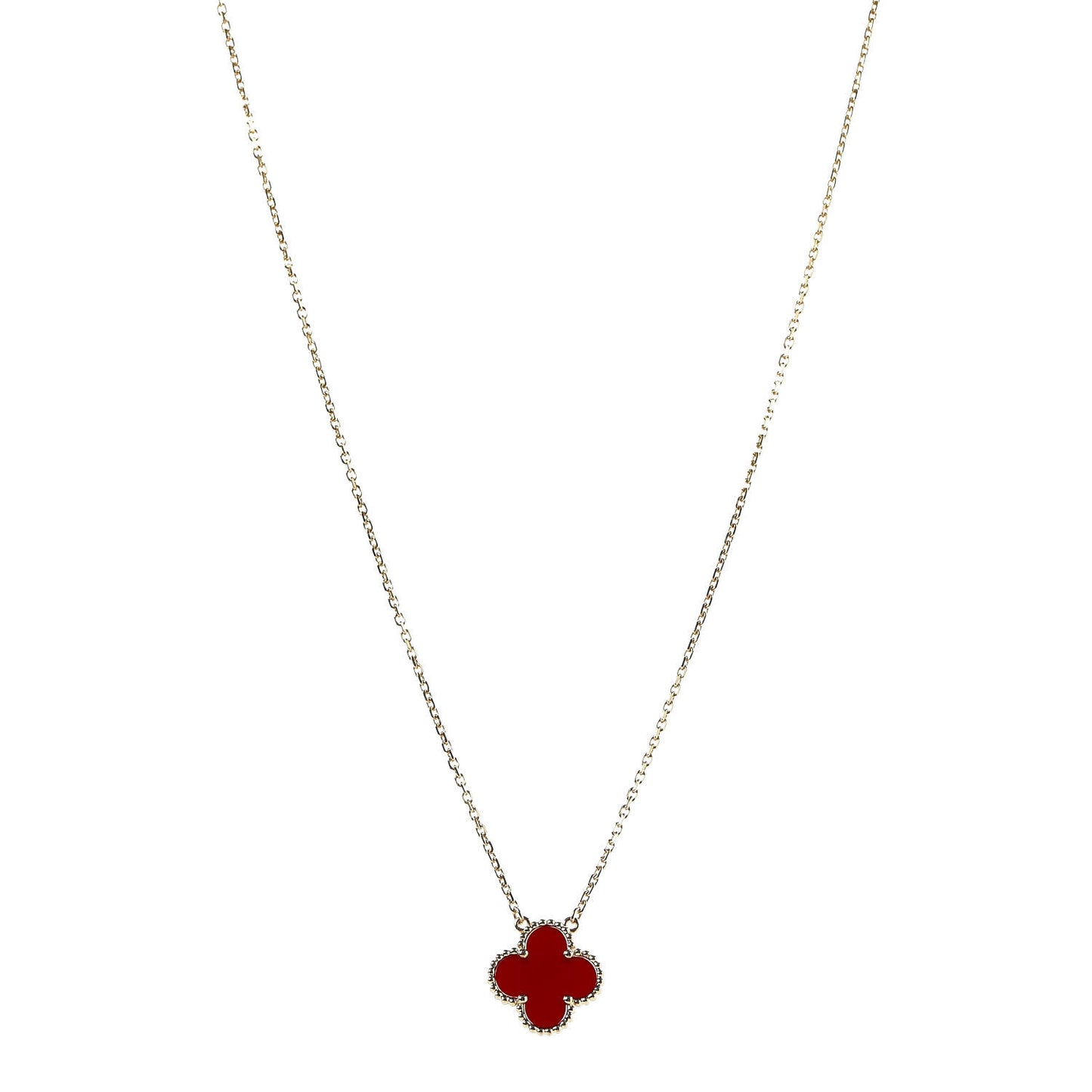 18K Yellow Gold Carnelian Vintage Alhambra Pendant Necklace