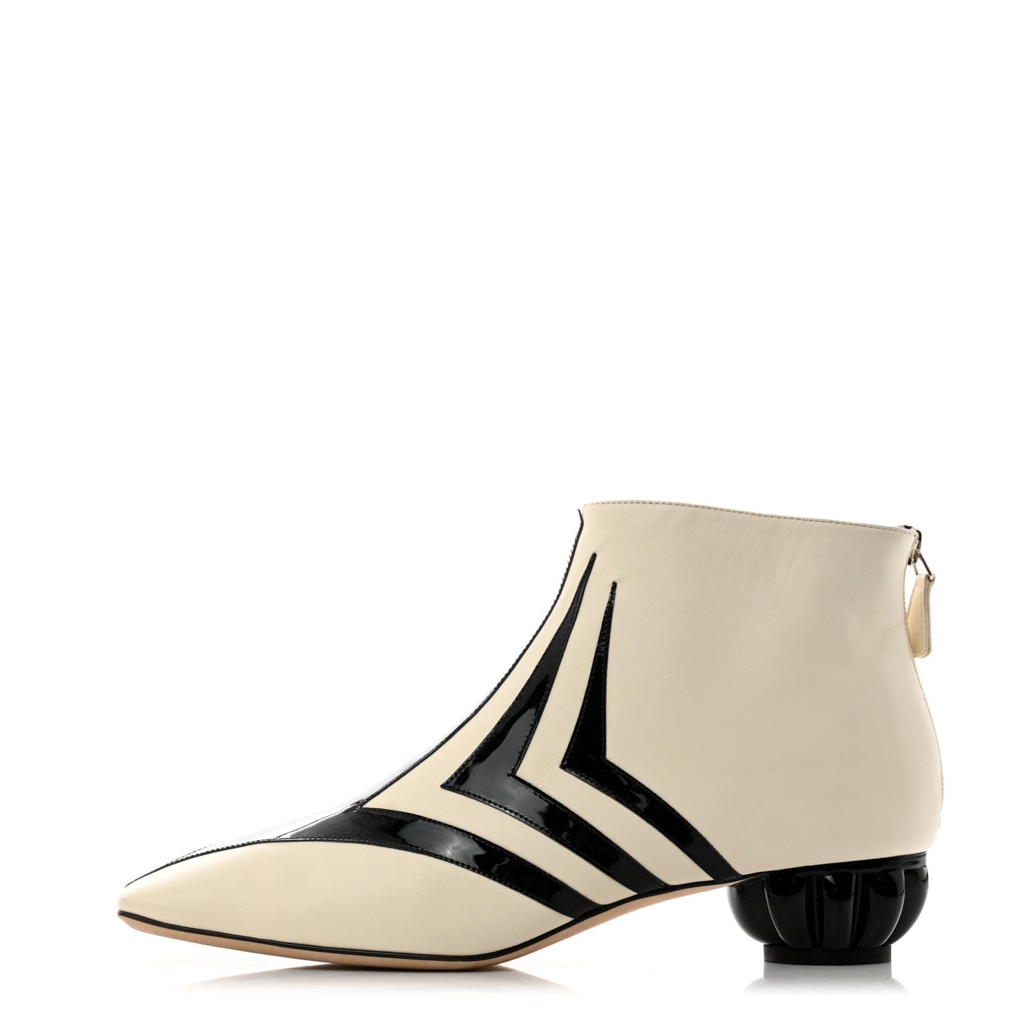 Chanel Lambskin Patent Ankle Boots 41 Beige Black 1 of 11