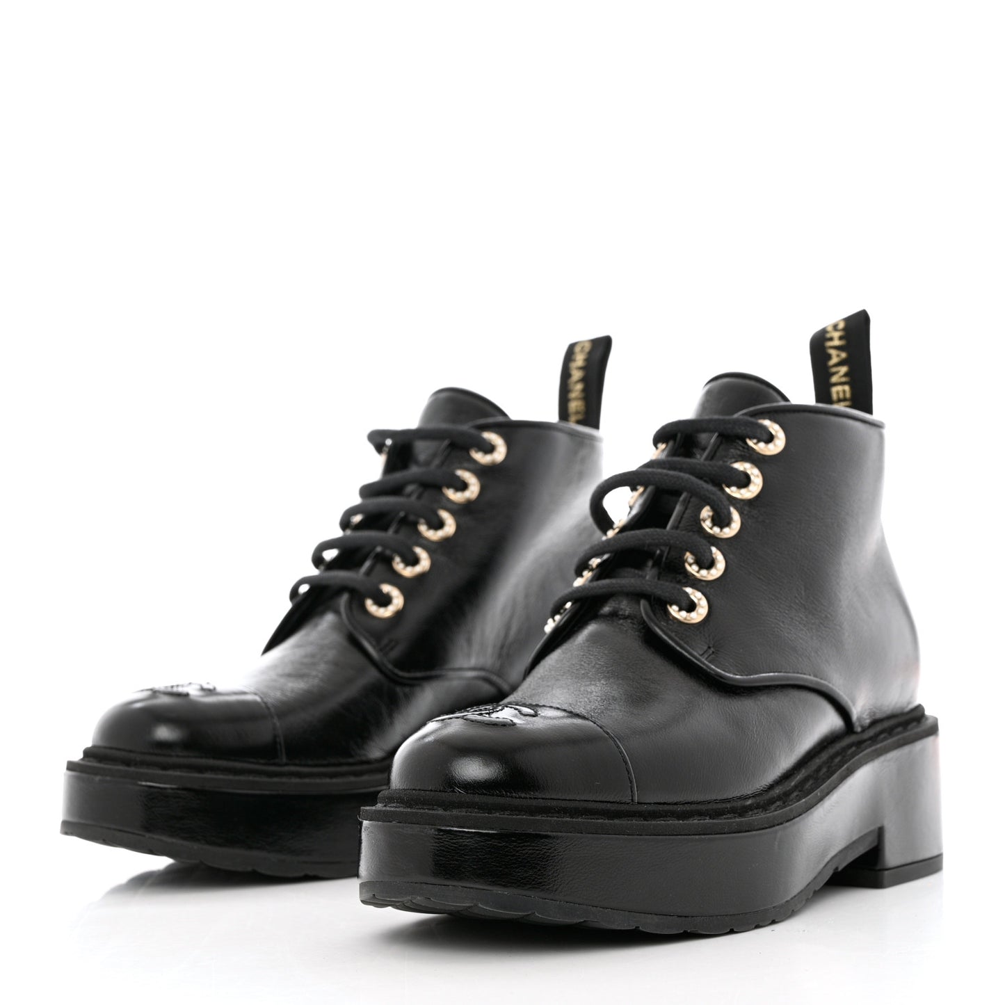 Shiny Calfskin Pearl Lace Up Combat Short Boots 36.5 Black