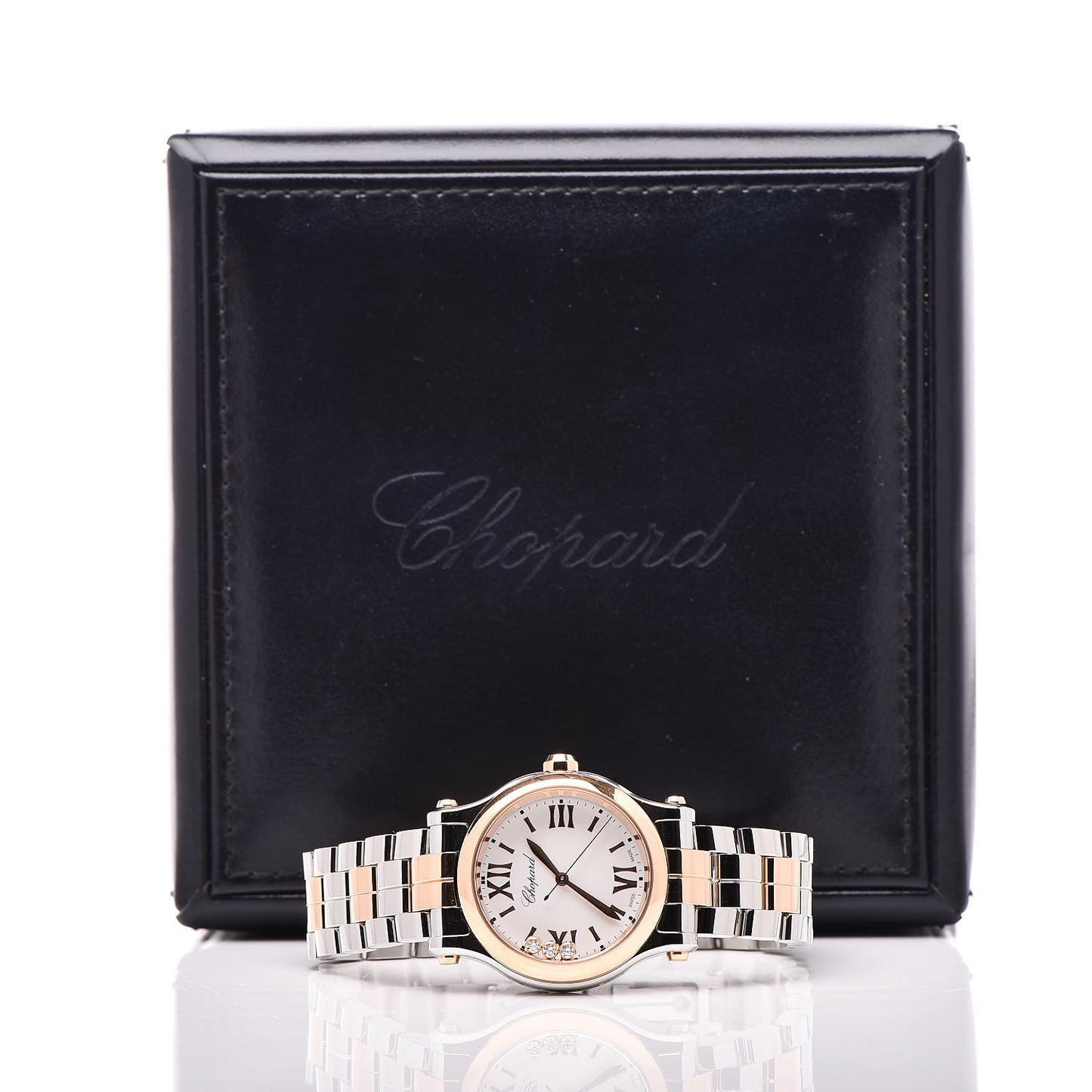 Stainless Steel 18K Rose Gold 3 Diamond 30mm Happy Sport Quartz Watch
