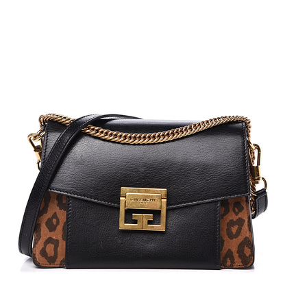 Givenchy Calfskin Suede Leopard Print Small GV3 Shoulder Bag Black Chestnut 1 of 12