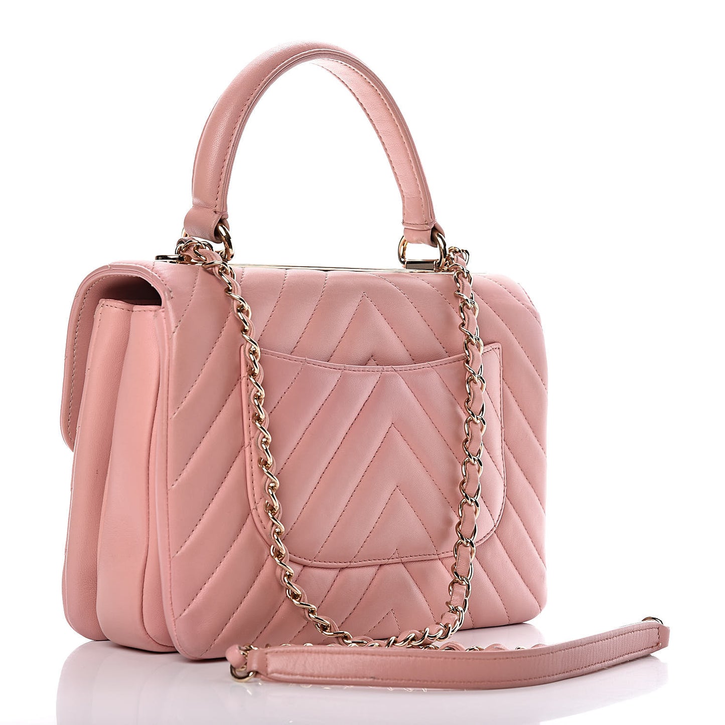 Lambskin Chevron Quilted Small Trendy CC Dual Handle Flap Bag Pink