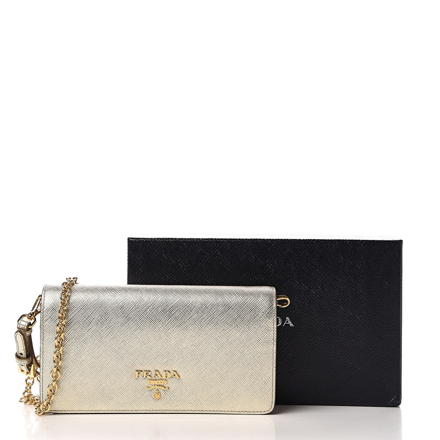 Prada Metallic Saffiano Metal Phone Wristlet Crossbody Wallet Platino 9 of 9