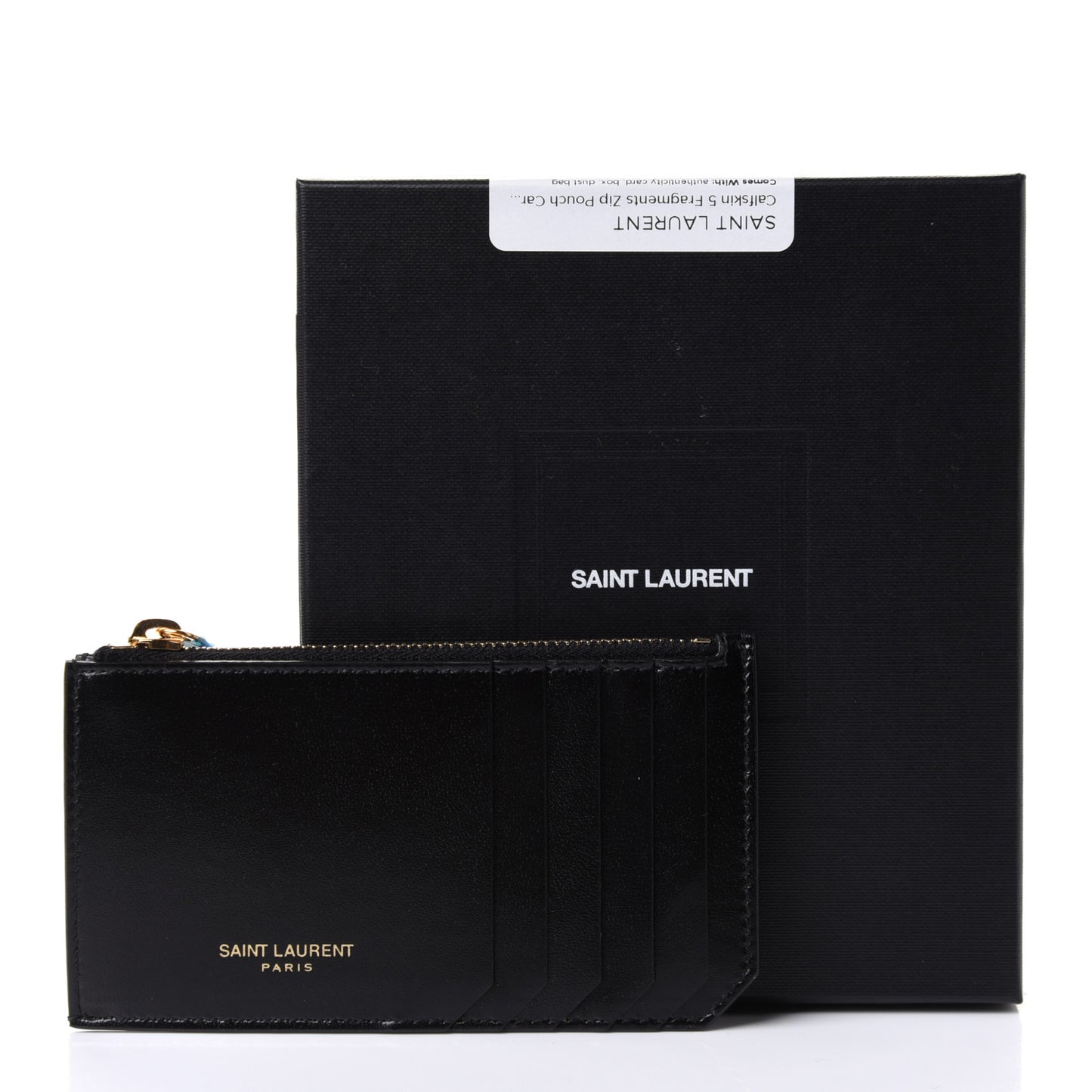 Calfskin 5 Fragments Zip Pouch Card Holder Black