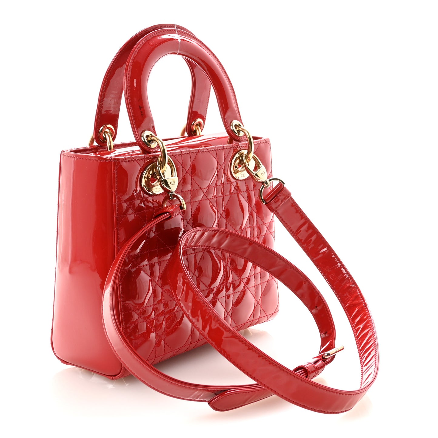 Patent Cannage Small Lady Dior Red