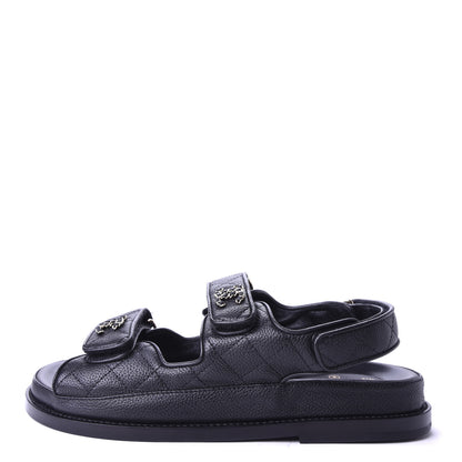 Chanel Grained Calfskin Velcro Dad Sandals 36 Black 1 of 10