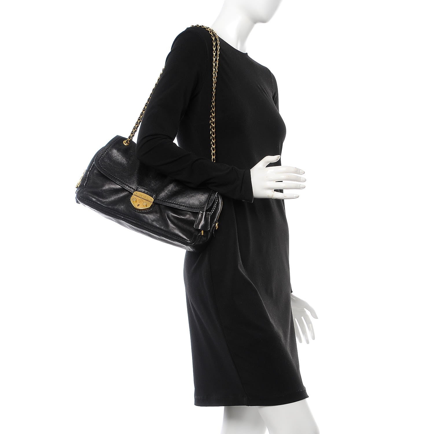 Prada Glace Calf Shoulder Bag Black 3 of 13