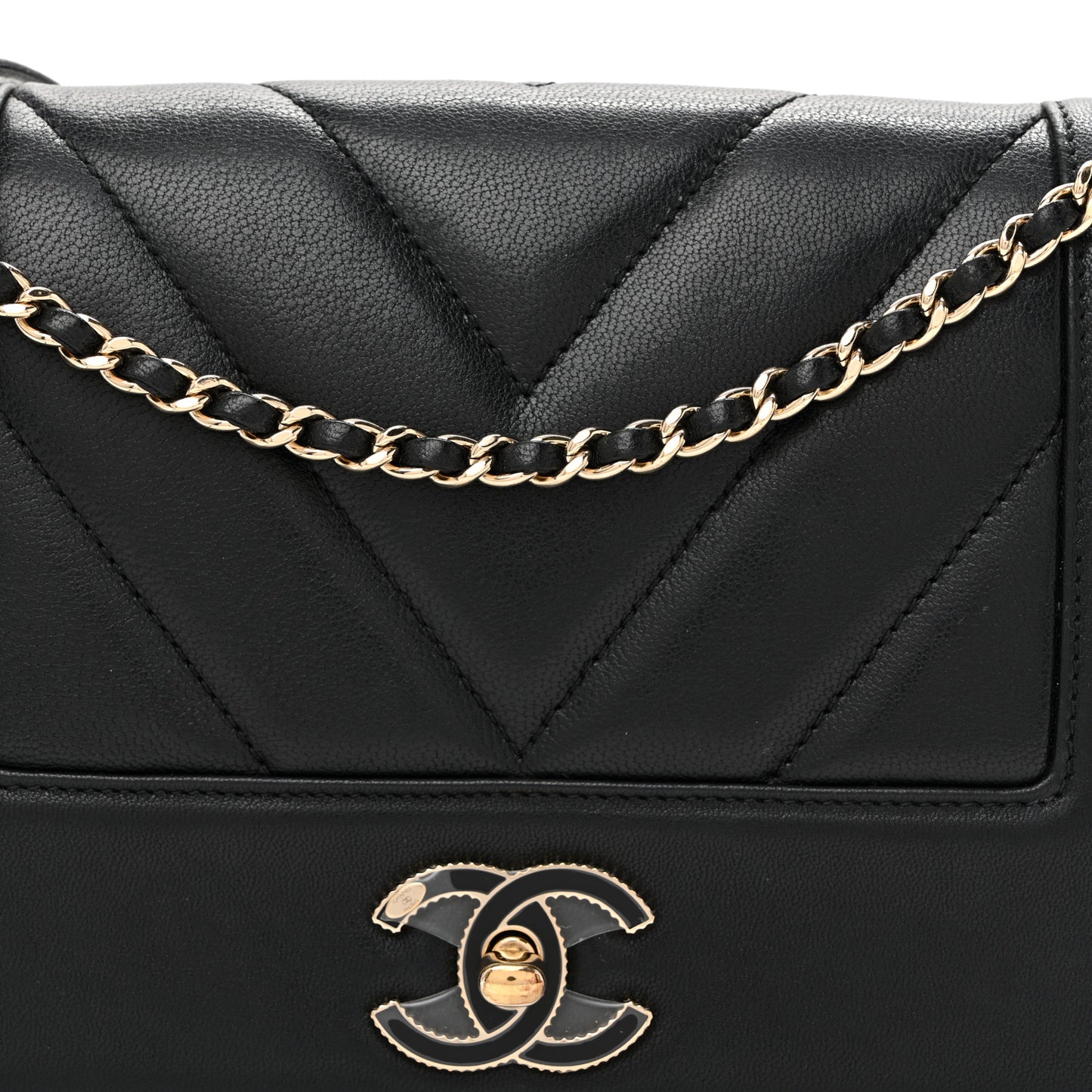 Sheepskin Chevron Quilted Medium Vintage Mademoiselle Black