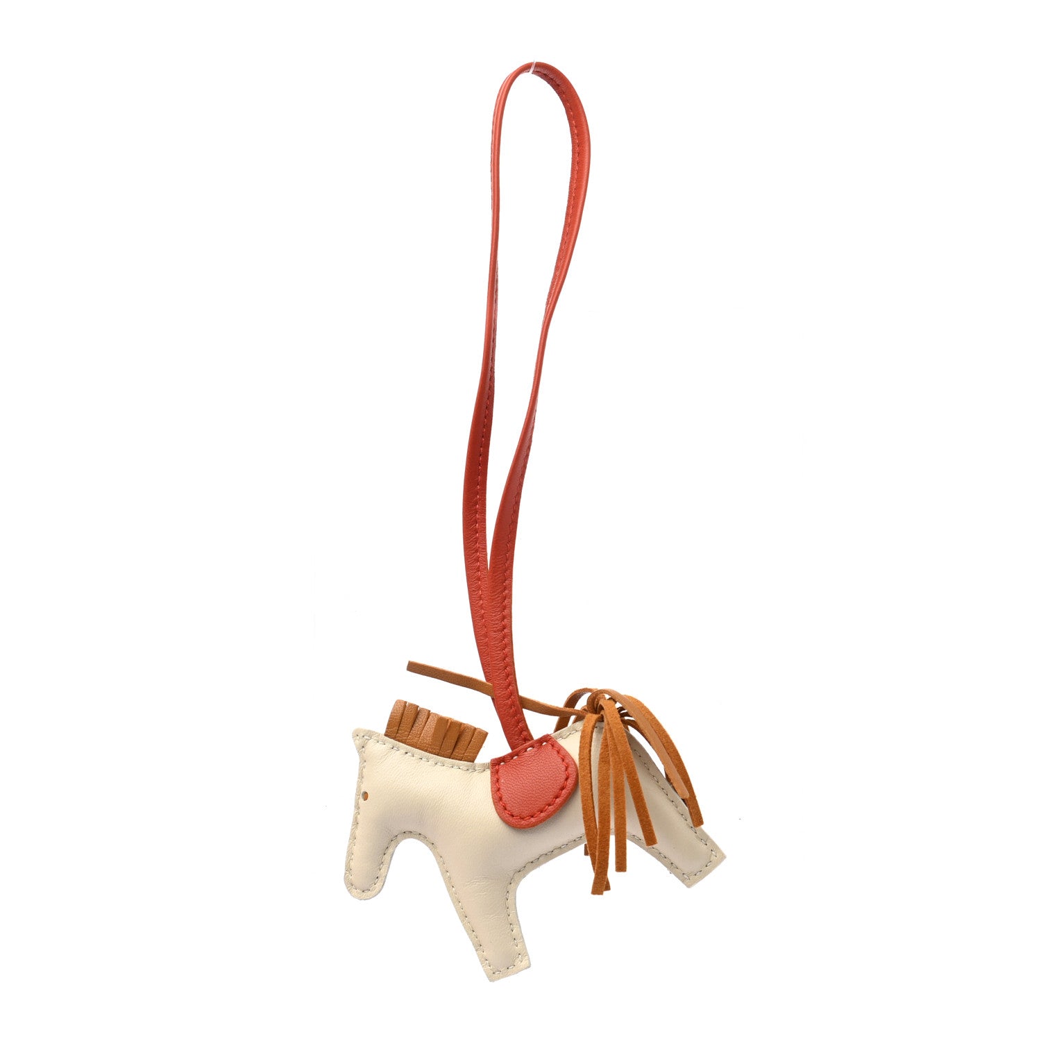 Hermes Milo Lambskin Grigri Rodeo Horse Bag Charm PM Craie Sesame Cornaline 1 of 4