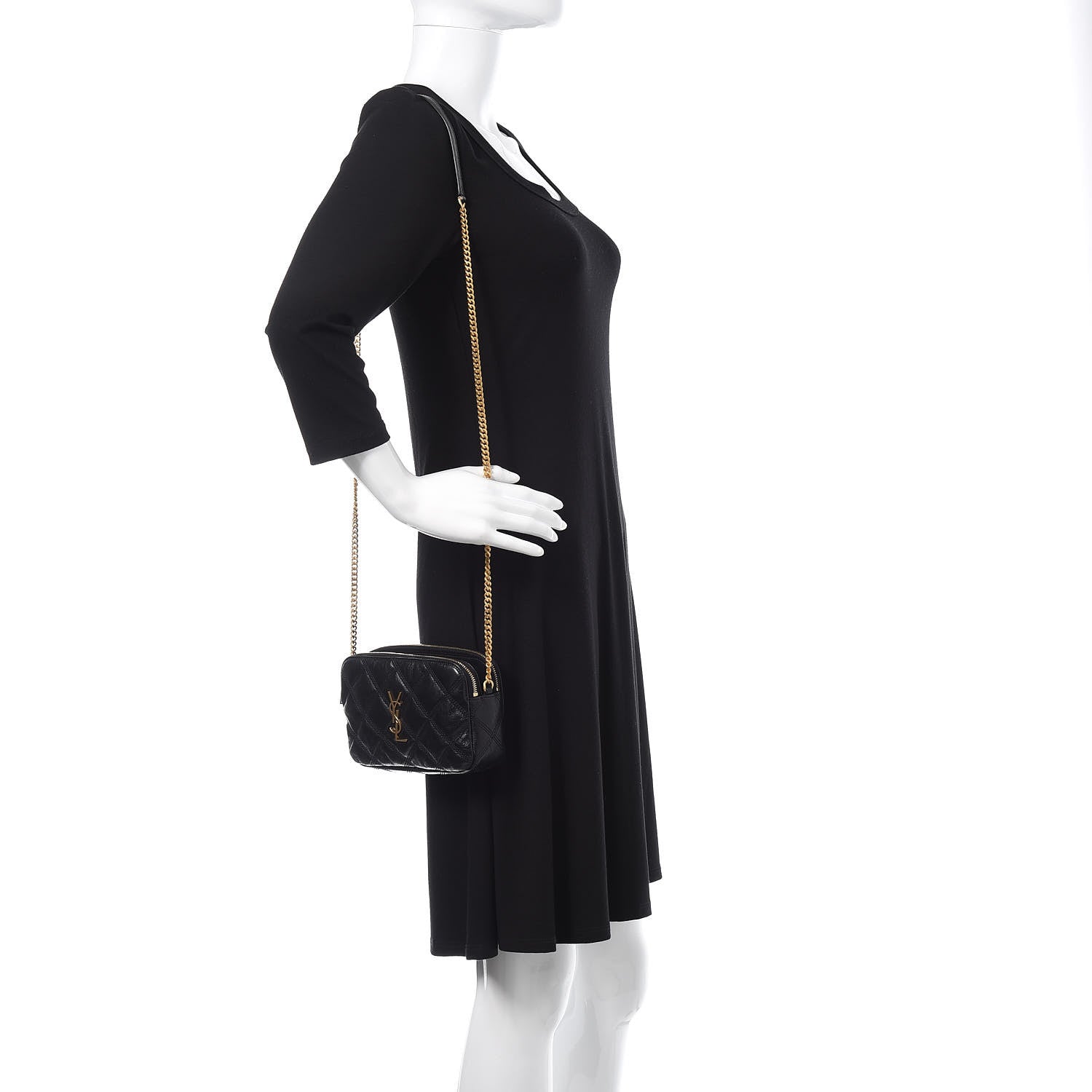 Saint Laurent Grained Lambskin Quilted Mini Becky Double Zip Bag Black 2 of 11