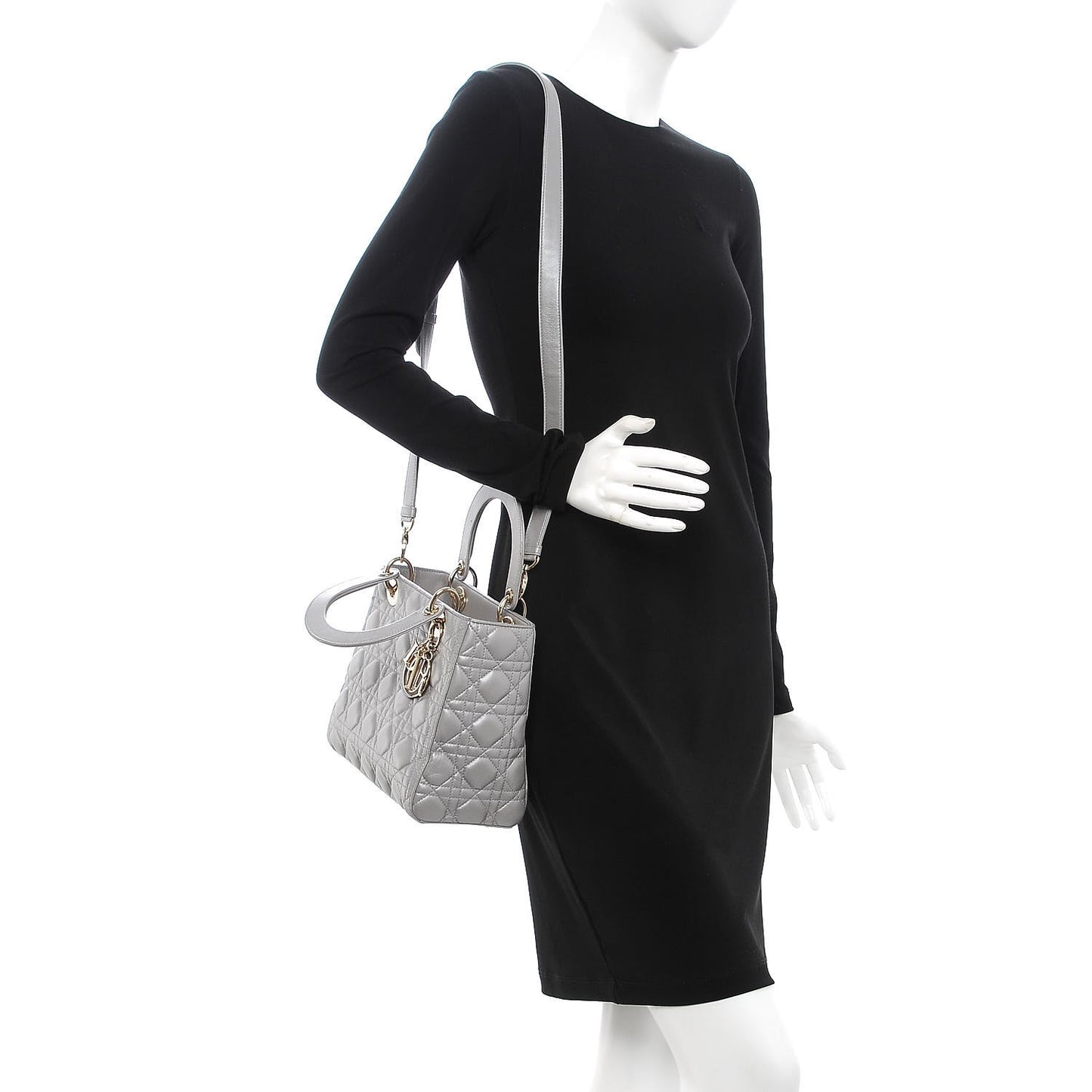 Pearly Lambskin Cannage Medium Lady Dior Grey