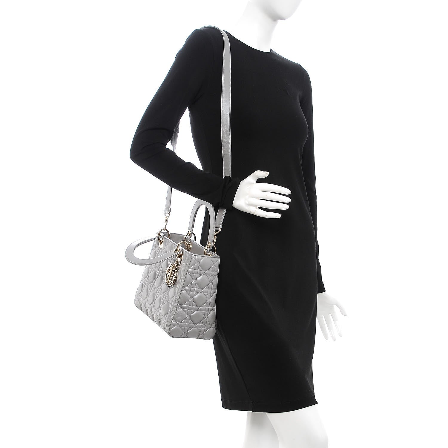 Christian Dior Pearly Lambskin Cannage Medium Lady Dior Grey 2 of 11