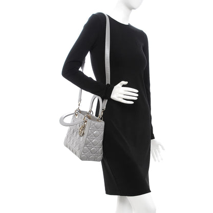Christian Dior Pearly Lambskin Cannage Medium Lady Dior Grey 2 of 11