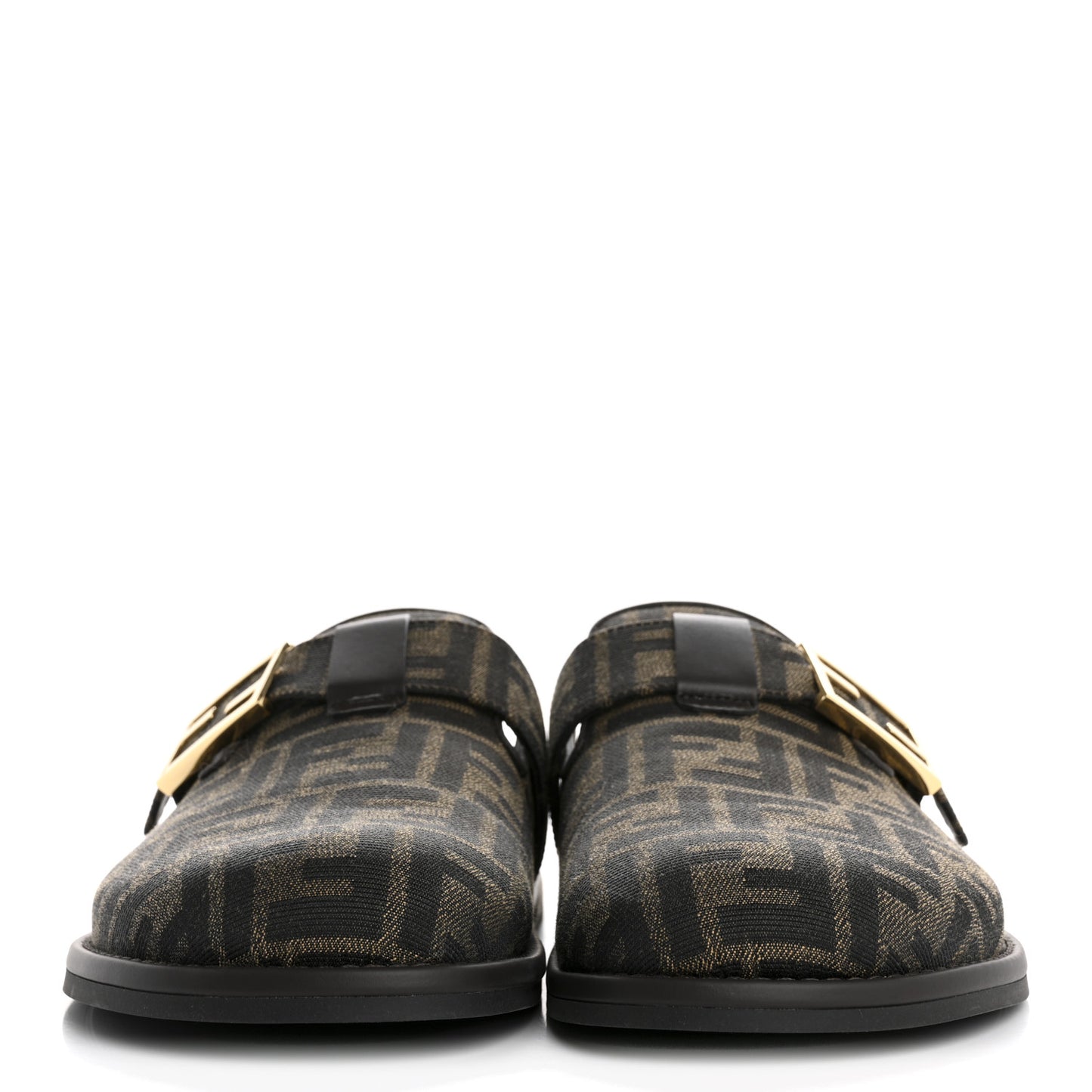 Fabric Jacquard Nappa FF Womens Sabot Mules 39 Tobacco Black