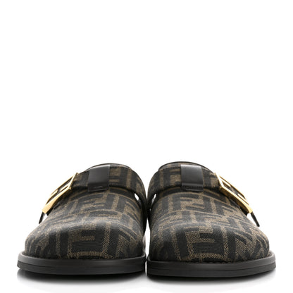 Fendi Fabric Jacquard Nappa FF Womens Sabot Mules 39 Tobacco Black 3 of 10