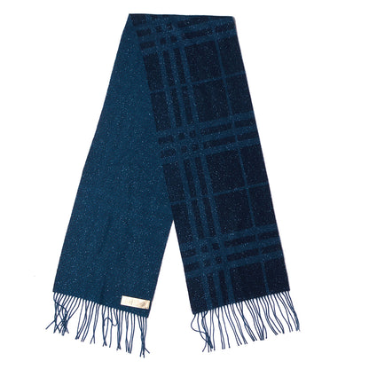 Burberry Wool Angora Metallic Color Check Glitter Scarf Blue 3 of 7