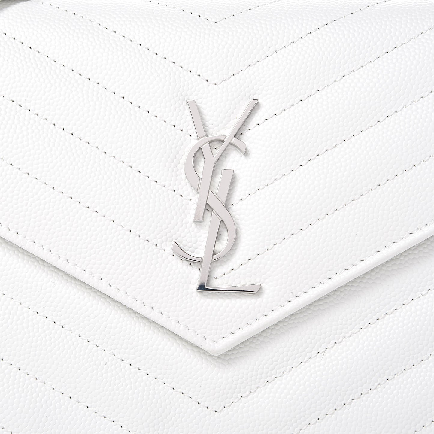Grain De Poudre Matelasse Chevron Monogram Envelope Chain Wallet Optical White