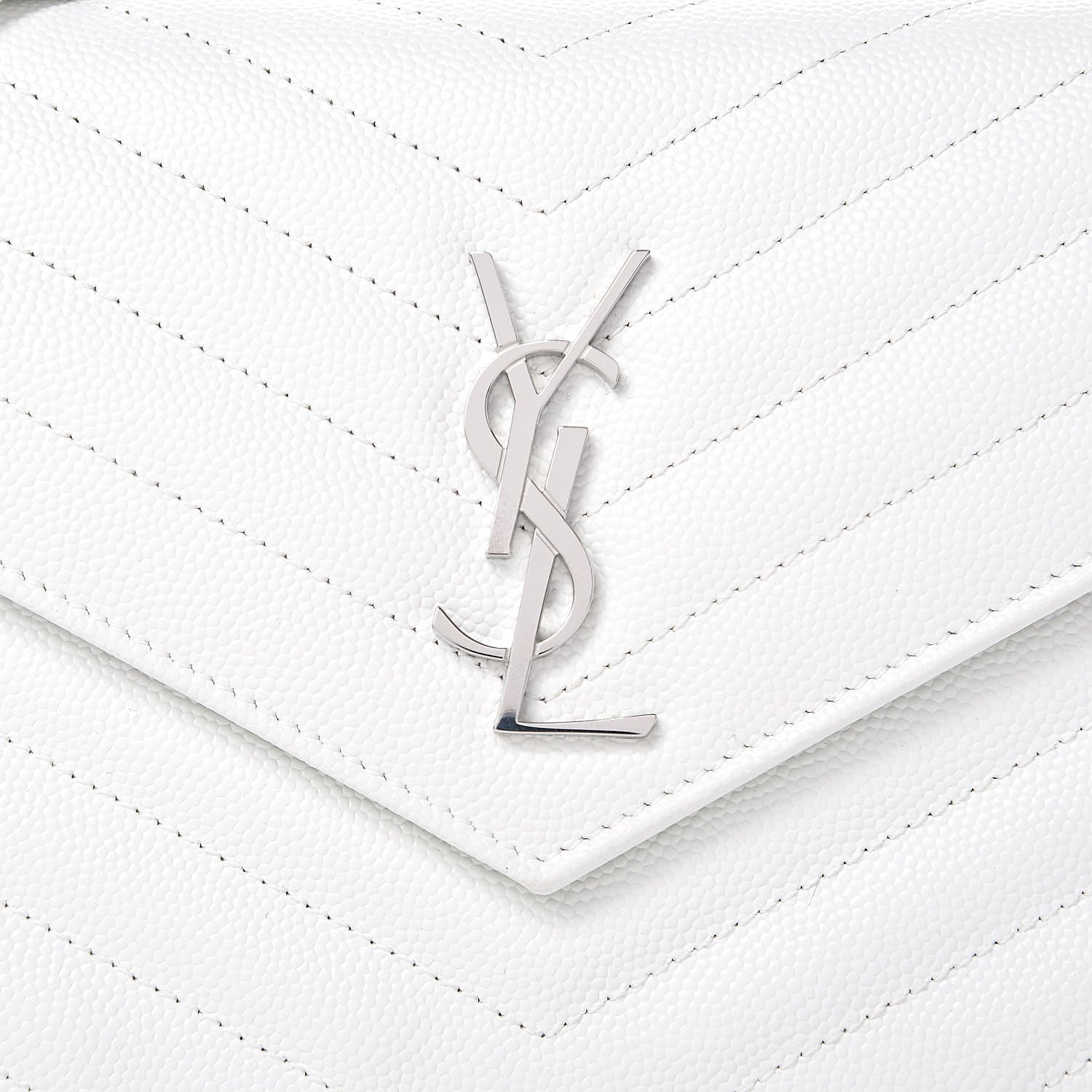 Saint Laurent Grain De Poudre Matelasse Chevron Monogram Envelope Chain Wallet Optical White 8 of 10