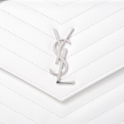 Saint Laurent Grain De Poudre Matelasse Chevron Monogram Envelope Chain Wallet Optical White 8 of 10