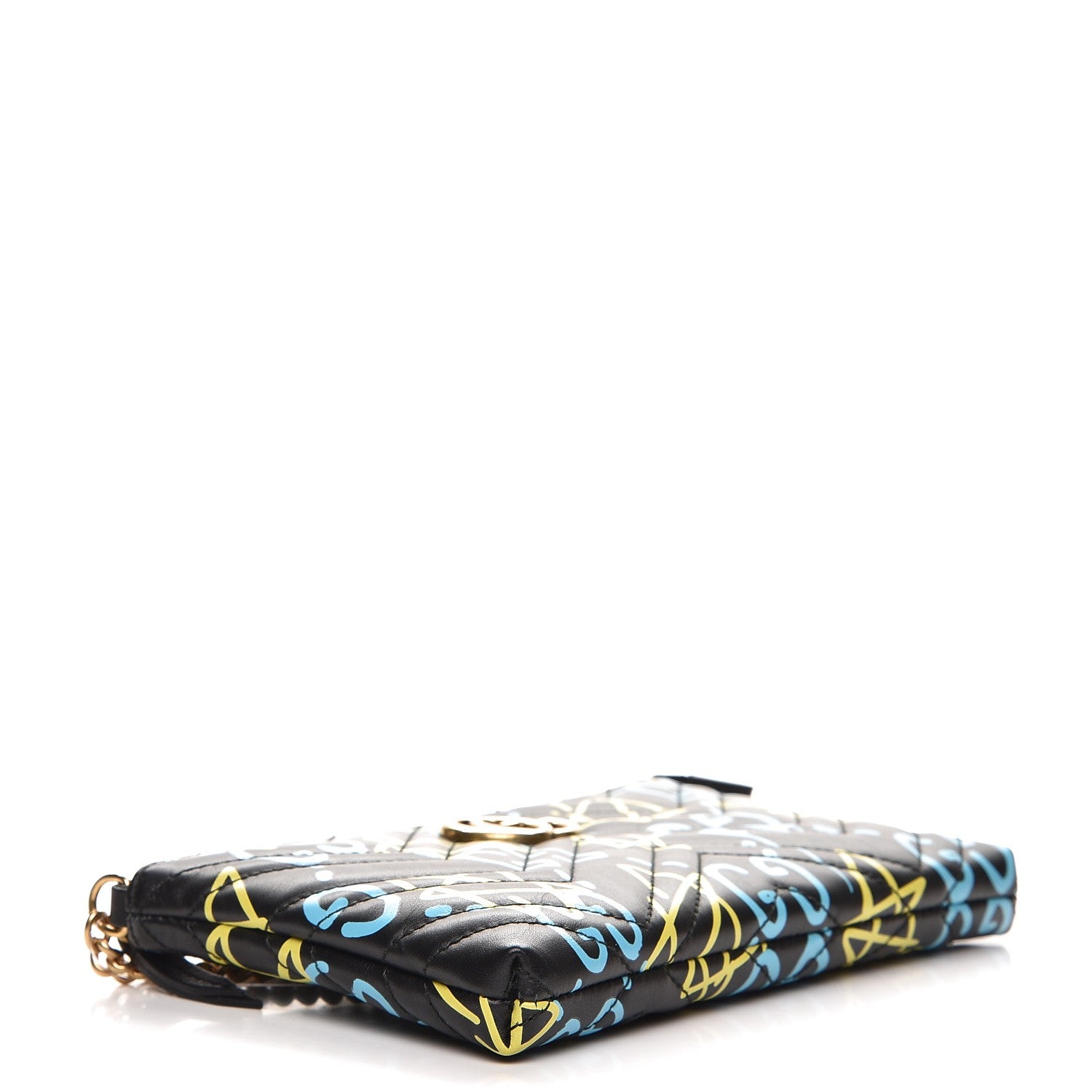 Gucci Calfskin Matelasse Printed Mini GucciGhost GG Marmont Chain Bag Black New Acquamarine 4 of 7