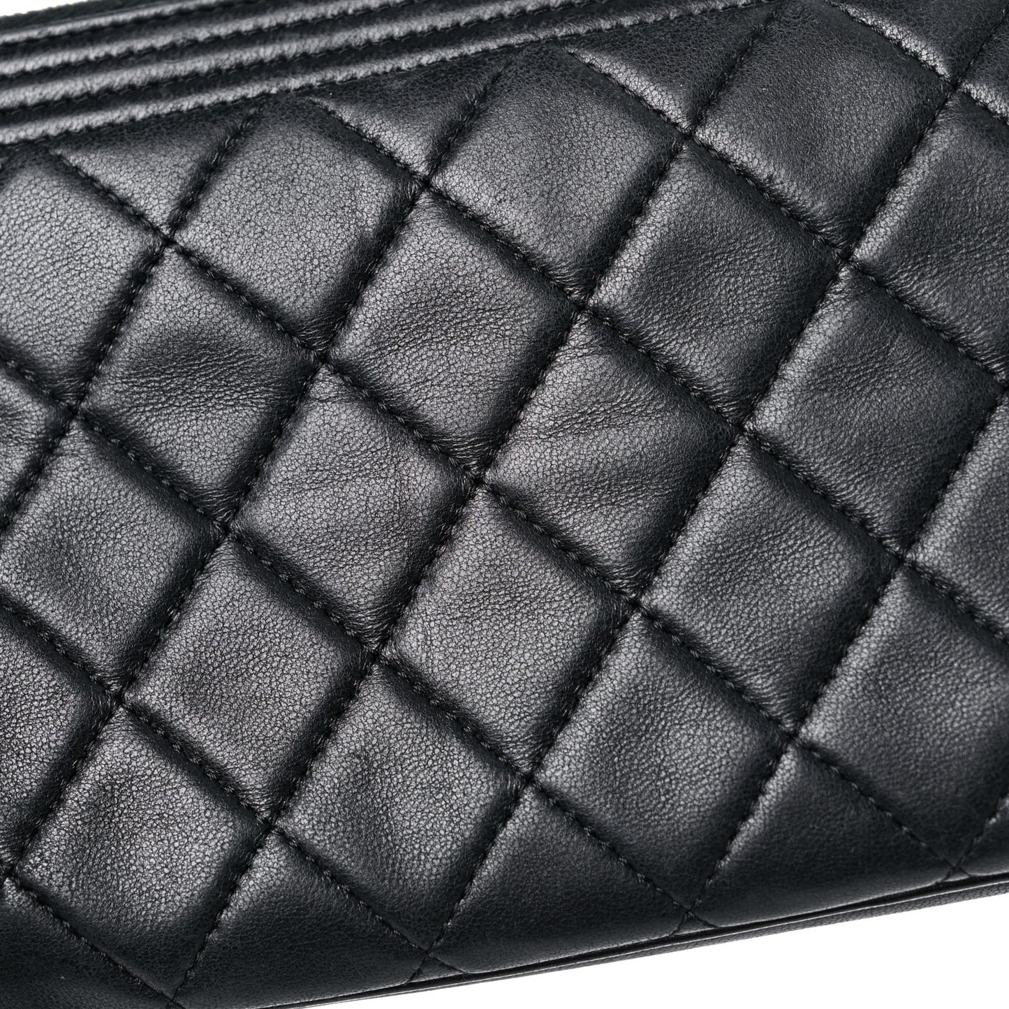 Lambskin Quilted Small Boy Zipped Pouch Black