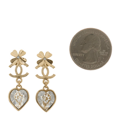 Chanel Metal Crystal CC Heart Drop Earrings Gold 2 of 4