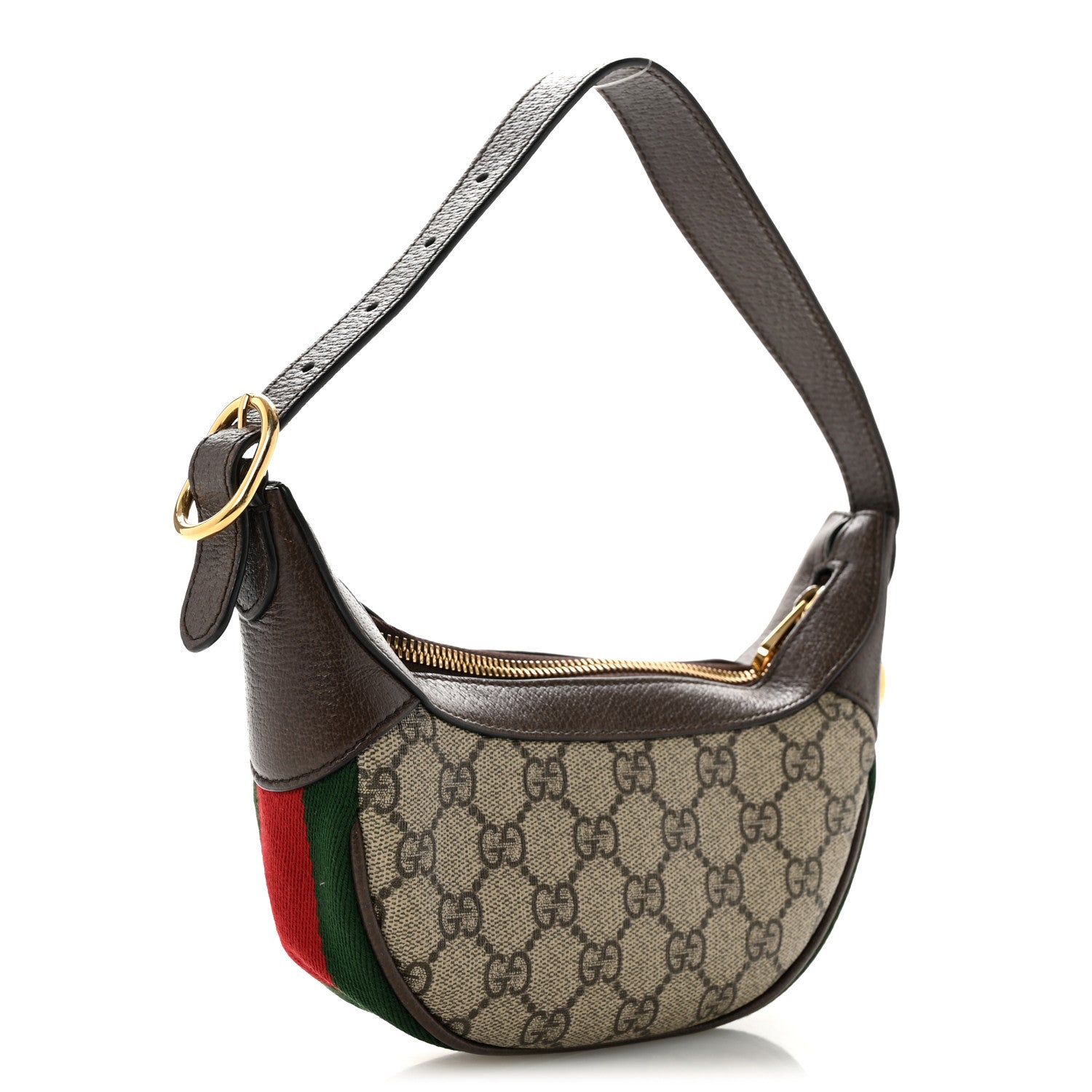Gucci GG Supreme Monogram Textured Calfskin Web Mini Ophidia Half Moon Hobo Beige Ebony New Acero 3 of 14