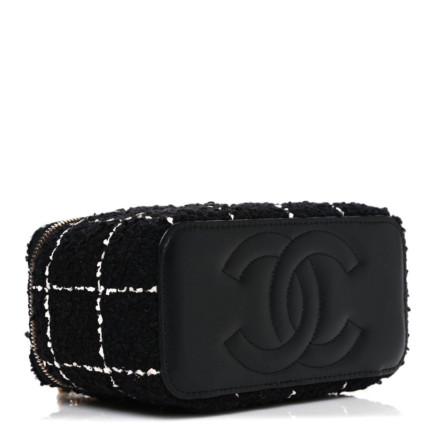 Chanel Tweed Pearl Crush Small Vanity Case With Chain Black White