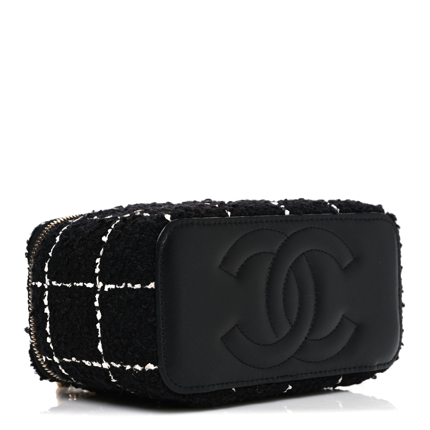 Tweed Pearl Crush Small Vanity Case With Chain  Black White