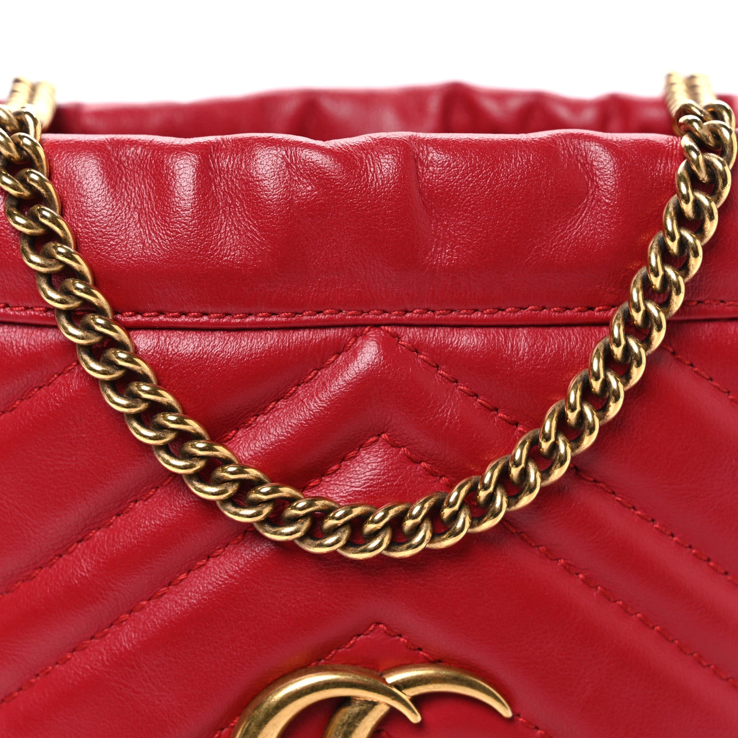 Gucci Calfskin Matelasse Mini GG Marmont 2.0 Bucket Bag Hibiscus Red 8 of 10