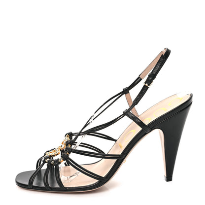 Gucci Calfskin Crystal GG Isa Ankle Strap Mid Heel Sandals 39.5 Black 1 of 9
