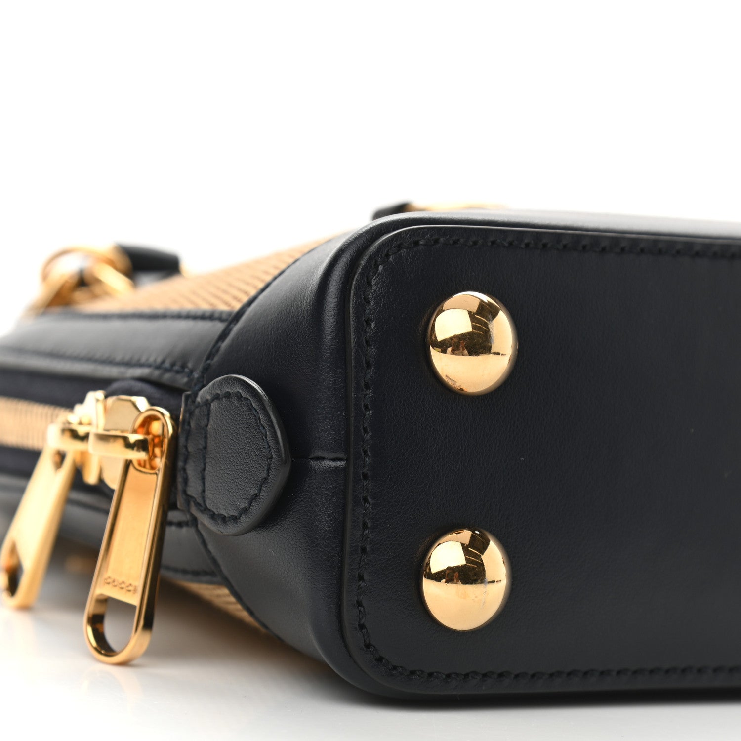 Gucci Vintage Rice Canvas Plutone Calfskin Mini Horsebit 1955 Top Handle Bag Beige Black 9 of 10