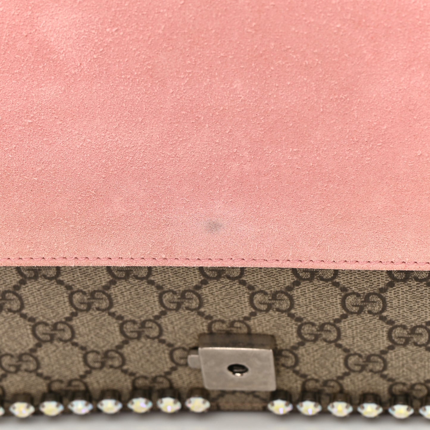 GG Supreme Monogram Suede Crystal Medium Dionysus Shoulder Bag Beige Ebony Light Peonia