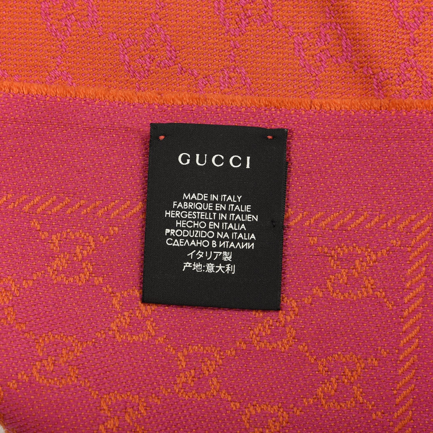 Wool GG Monogram Reversible New Sten Fringe Scarf Orange Pink