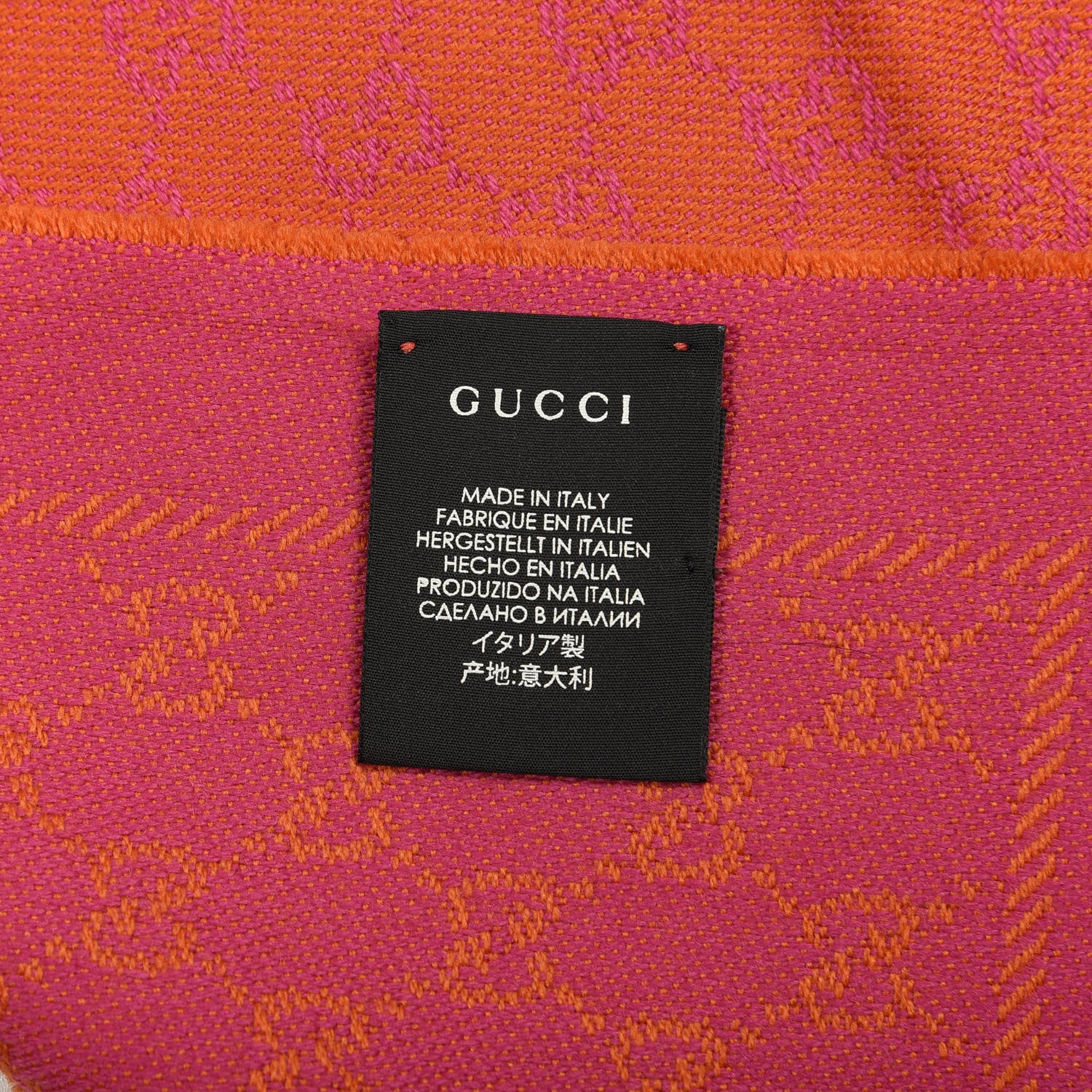 Gucci Wool GG Monogram Reversible New Sten Fringe Scarf Orange Pink 5 of 5