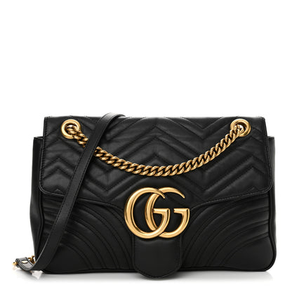 Gucci Calfskin Matelasse Medium GG Marmont Shoulder Bag Black 1 of 14