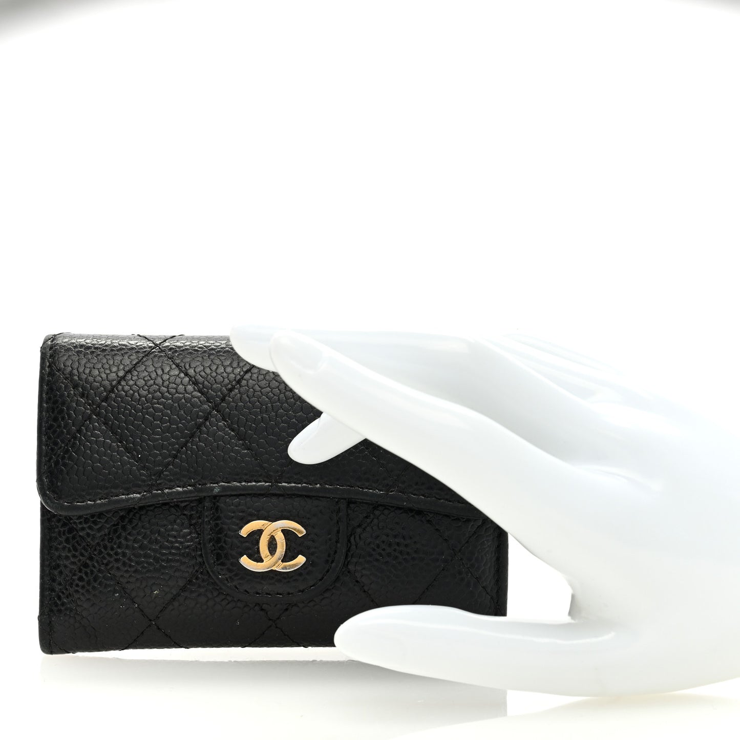 Caviar Quilted Flap Card Holder Black