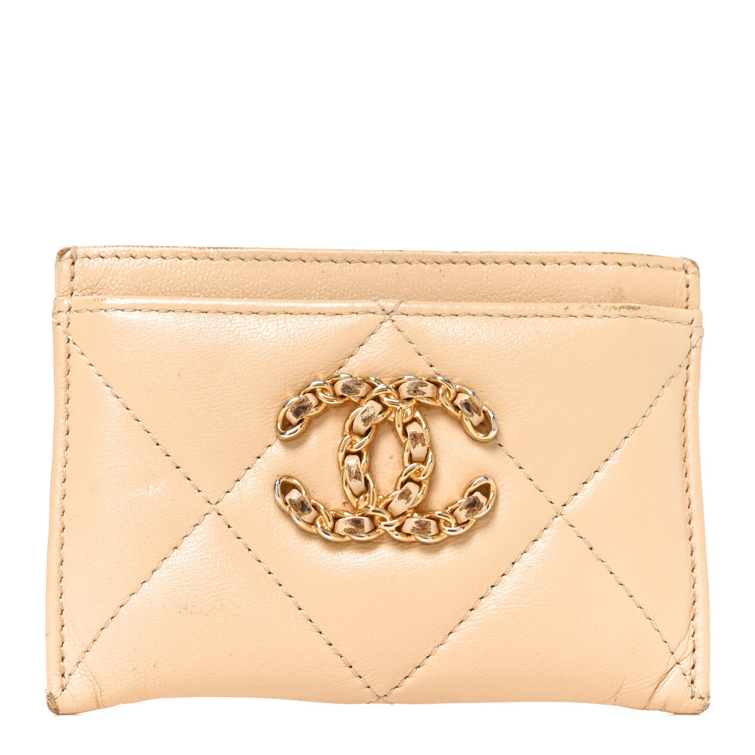 Chanel Lambskin Quilted Chanel 19 Card Holder Light Beige 1 of 9