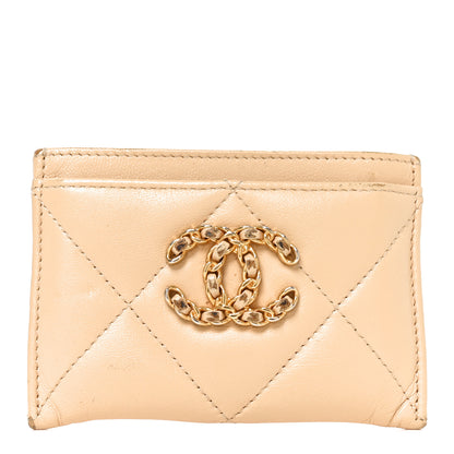 Chanel Lambskin Quilted Chanel 19 Card Holder Light Beige 1 of 9
