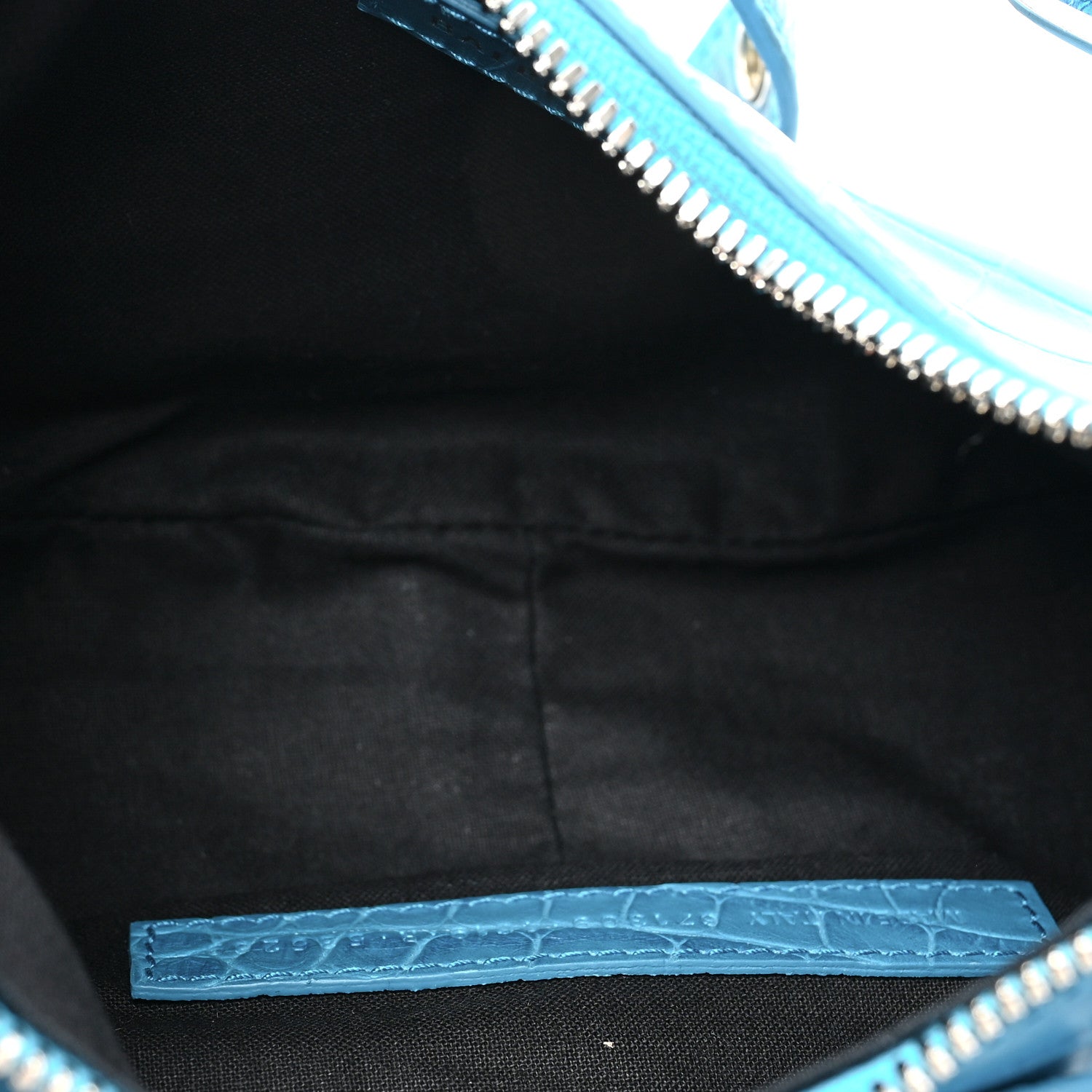 Balenciaga Extra Supple Calfskin Crocodile Embossed Le Cagole Shoulder Bag XS Turquoise 5 of 9