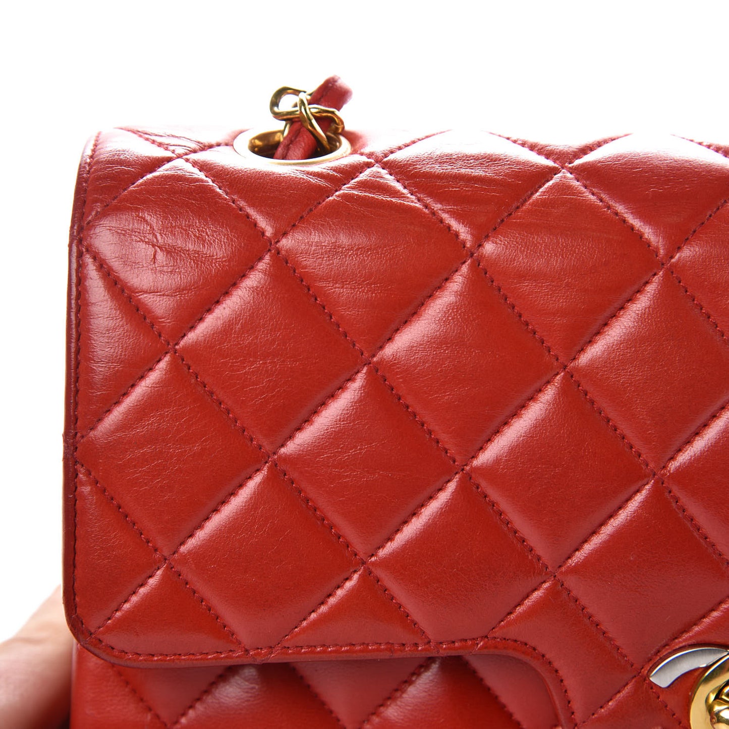 Lambskin Quilted Small Double Flap Red