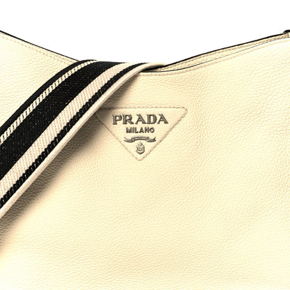 Prada Vitello Daino Soft Hobo Messenger Bag White 9 of 11