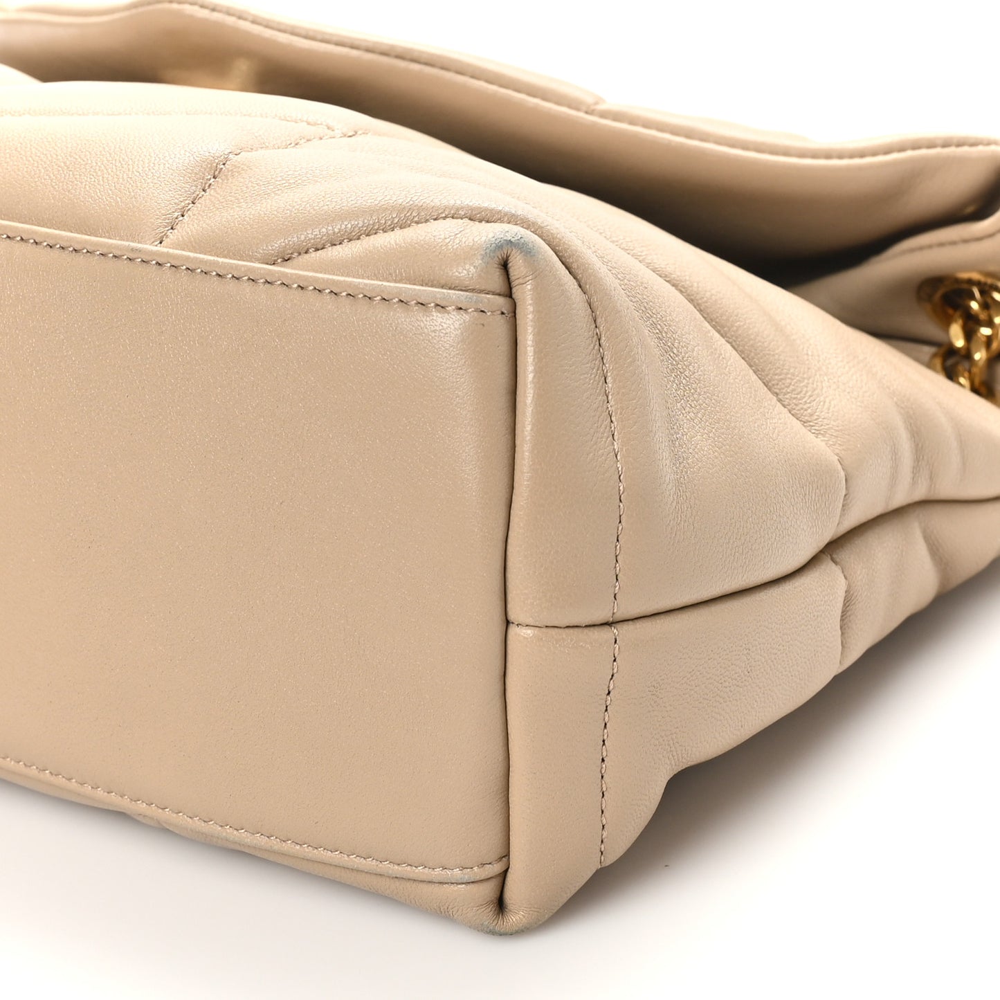 Lambskin Quilted Small Loulou Puffer Monogram Chain Satchel Dark Beige